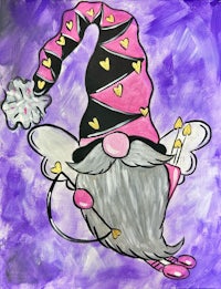 a painting of a gnome on a purple background