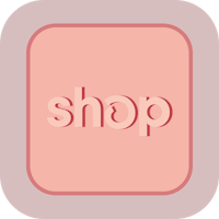 a pink square with the word shop on it