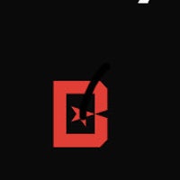 a black and red logo with the letter d