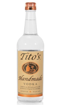 a bottle of tito's handmade gin on a white background