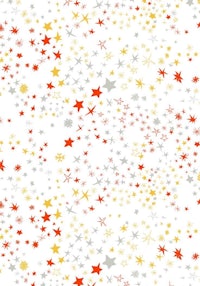 a white background with red, yellow and orange stars