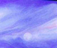 a painting of a blue sky with a purple moon
