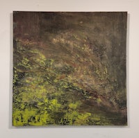 a painting of a green and yellow painting on a wall