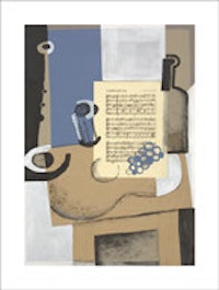 a painting of a musical instrument and a piece of paper