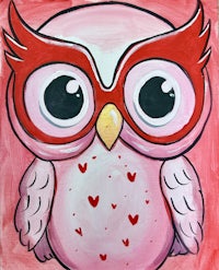 a painting of an owl with hearts on it