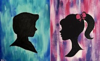 a painting of two silhouettes of a girl and a boy