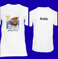 a white t - shirt with the word dubb on it