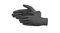 a pair of black nitrile gloves on a white background