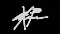 a black background with a white handwritten logo