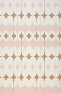 a pink and beige wallpaper with geometric shapes
