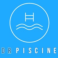 dr piscina logo on a blue background