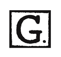 a black and white logo with the letter g