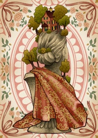 an illustration of a woman with a house on top of her head
