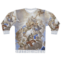 a long - sleeved sweatshirt with an image of jesus and angels