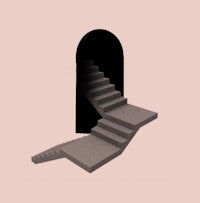 an illustration of a staircase leading into an open door