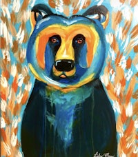 a painting of a bear in blue and orange