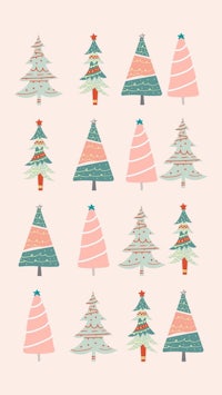 a set of christmas trees on a pink background