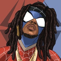 a man with dreadlocks and a spider - man costume