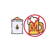 a beer mug and a bag of grain on a white background