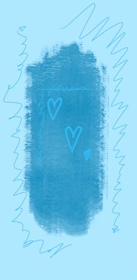 a blue background with two hearts drawn on it