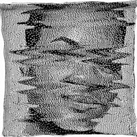 Black and white fiber art knit tapestry portrait by artist faith humphrey hill