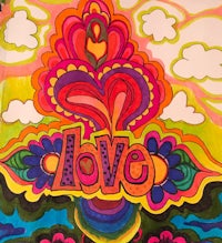 a colorful drawing with the word love on it