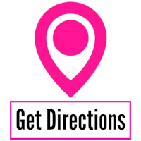 a pink pin with the words get directions on it