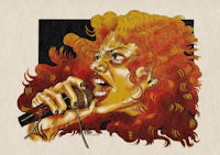 a drawing of a woman singing into a microphone