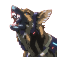 a pixelated image of a dog with its mouth open