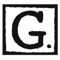 a black and white logo with the letter g