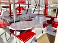 a boat with a red and white interior