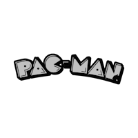 pac man logo on a black background