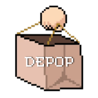 a pixelated image of a bag with the word depop on it