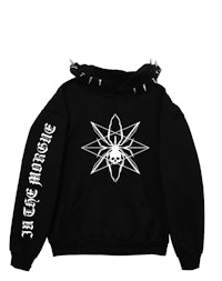 a black hoodie with an image of a spider on it