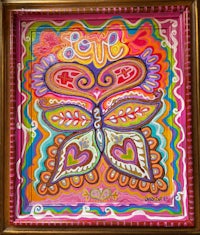 a colorful painting of a butterfly in a frame