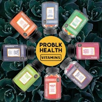 a group of bottles with the words problk health vitamins