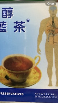 a tea bag with a picture of a human on it