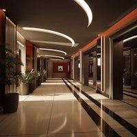 3d rendering of a hallway in an office building