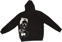 a black hoodie with a woman's face on it
