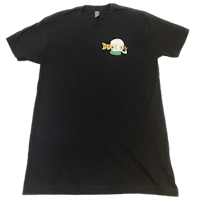 a black t - shirt with an image of a dog on it