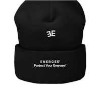 a black beanie that says engage protect your energy