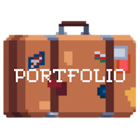 a suitcase with the word portfolio on it