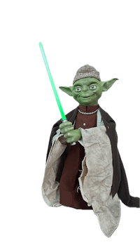 a star wars yoda holding a light saber