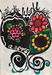 a drawing of a flower with the words heal the world