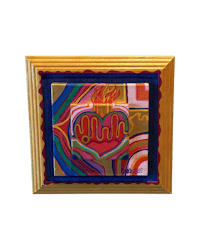 a colorful framed painting with a heart on it