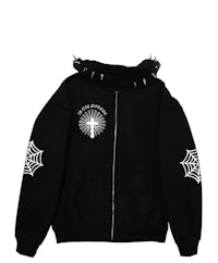 a black hoodie with spider webs on it