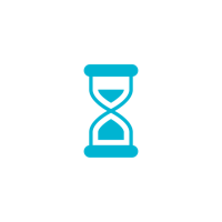 a blue hourglass icon on a black background