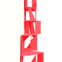 a 3d model of a red shelf with a black background