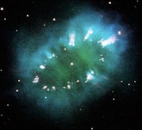 a green nebula with stars in it