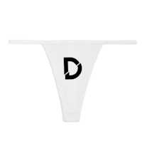 a white thong with the letter d on it